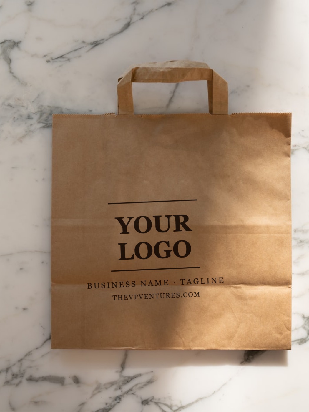 Branded kraft shopper bags ready for a corporate event